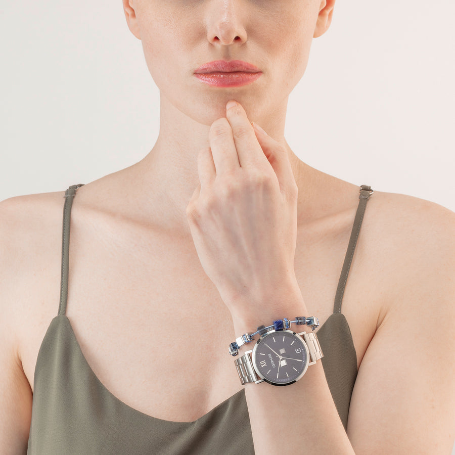 Coffret Cadeau Montre Ronde Statement Unisex Midnight Blue & Bracelet GeoCUBE® Iconic Precious Bleu