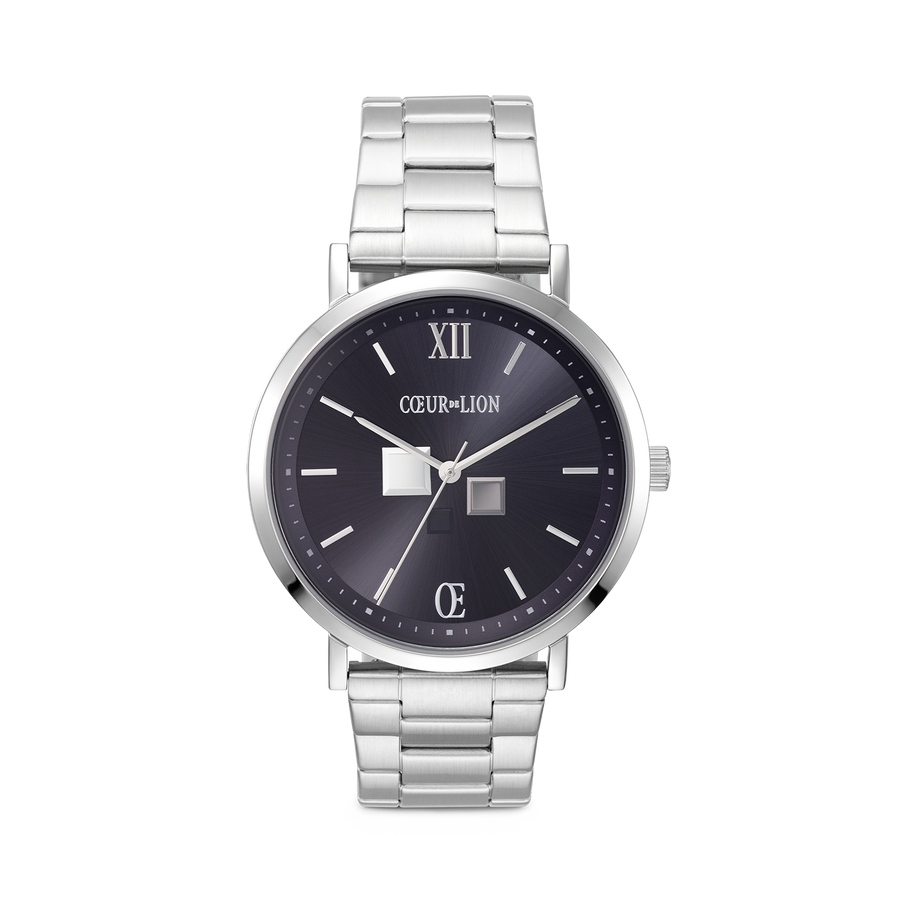 Montre Ronde Statement Unisex Sunray Midnight Blue Acier Inoxydable Argent Satiné