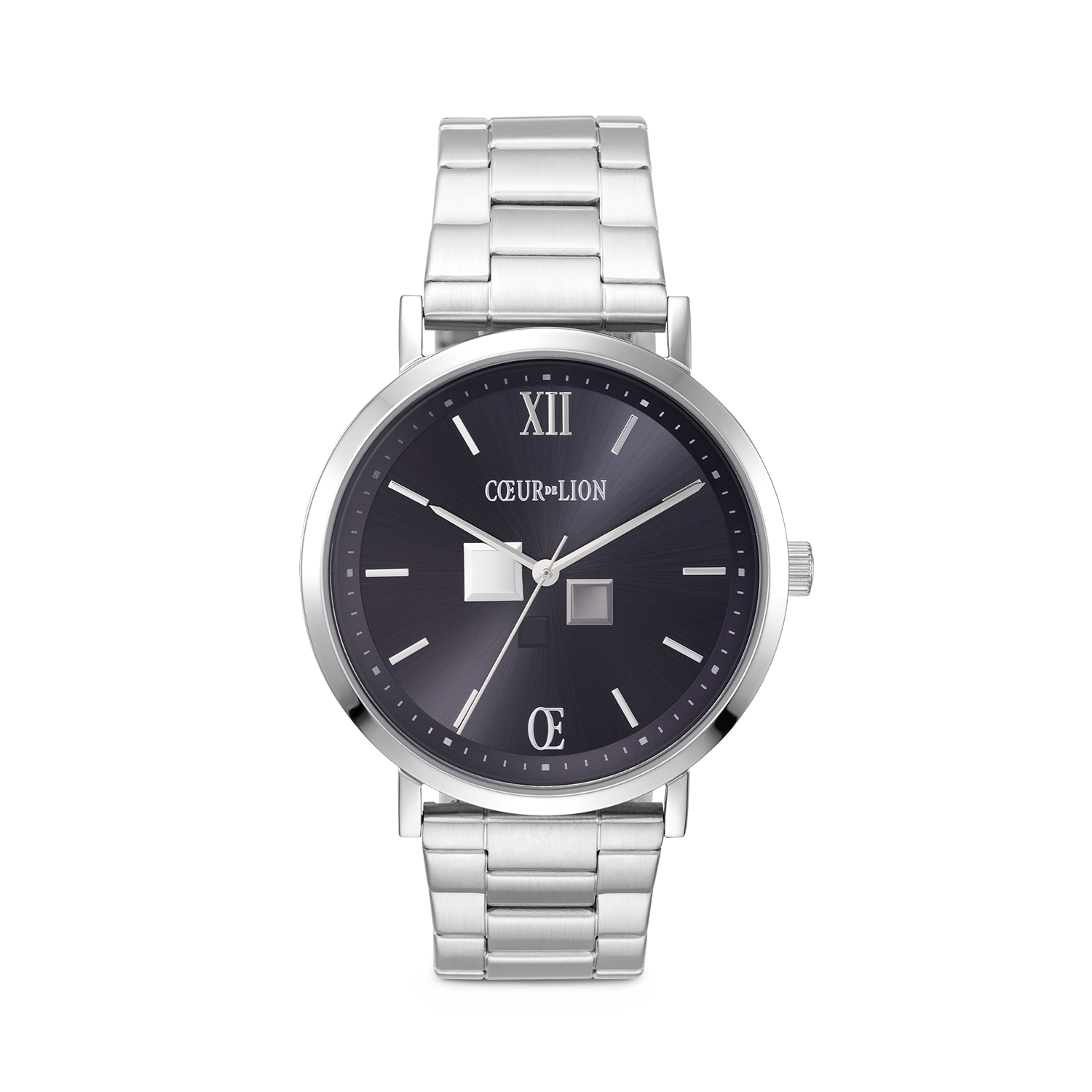 Montre Ronde Statement Unisex Sunray Midnight Blue Acier Inoxydable Argent Satiné