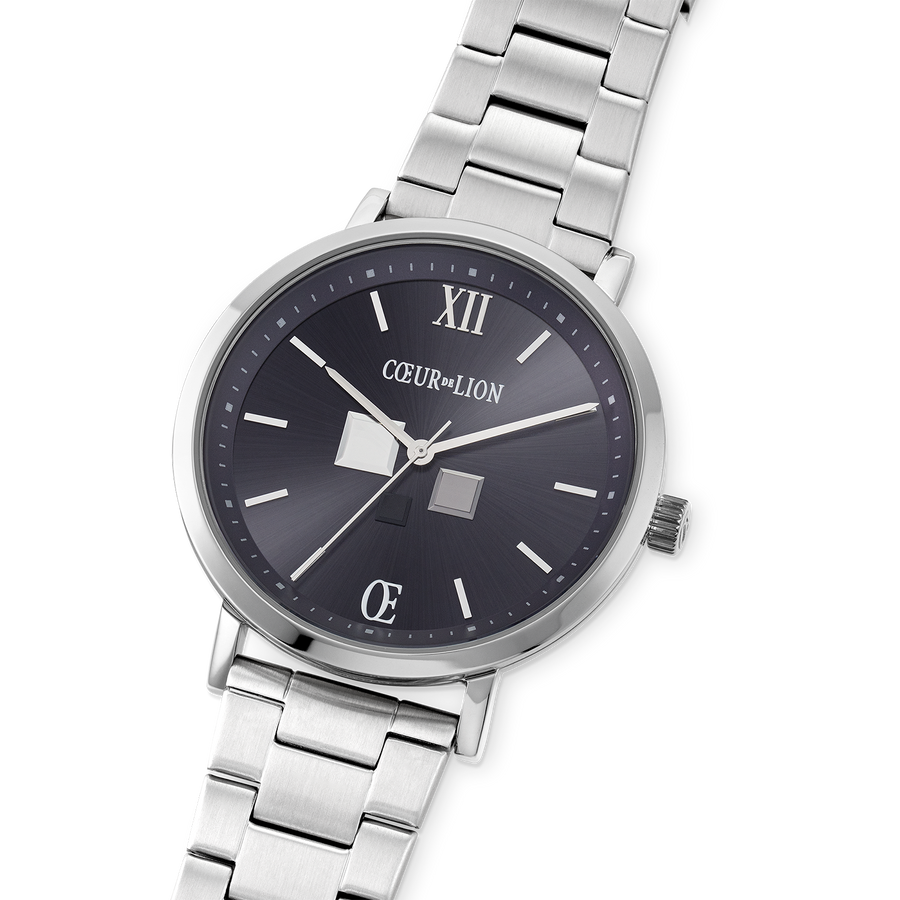 Montre Ronde Statement Unisex Sunray Midnight Blue Acier Inoxydable Argent Satiné