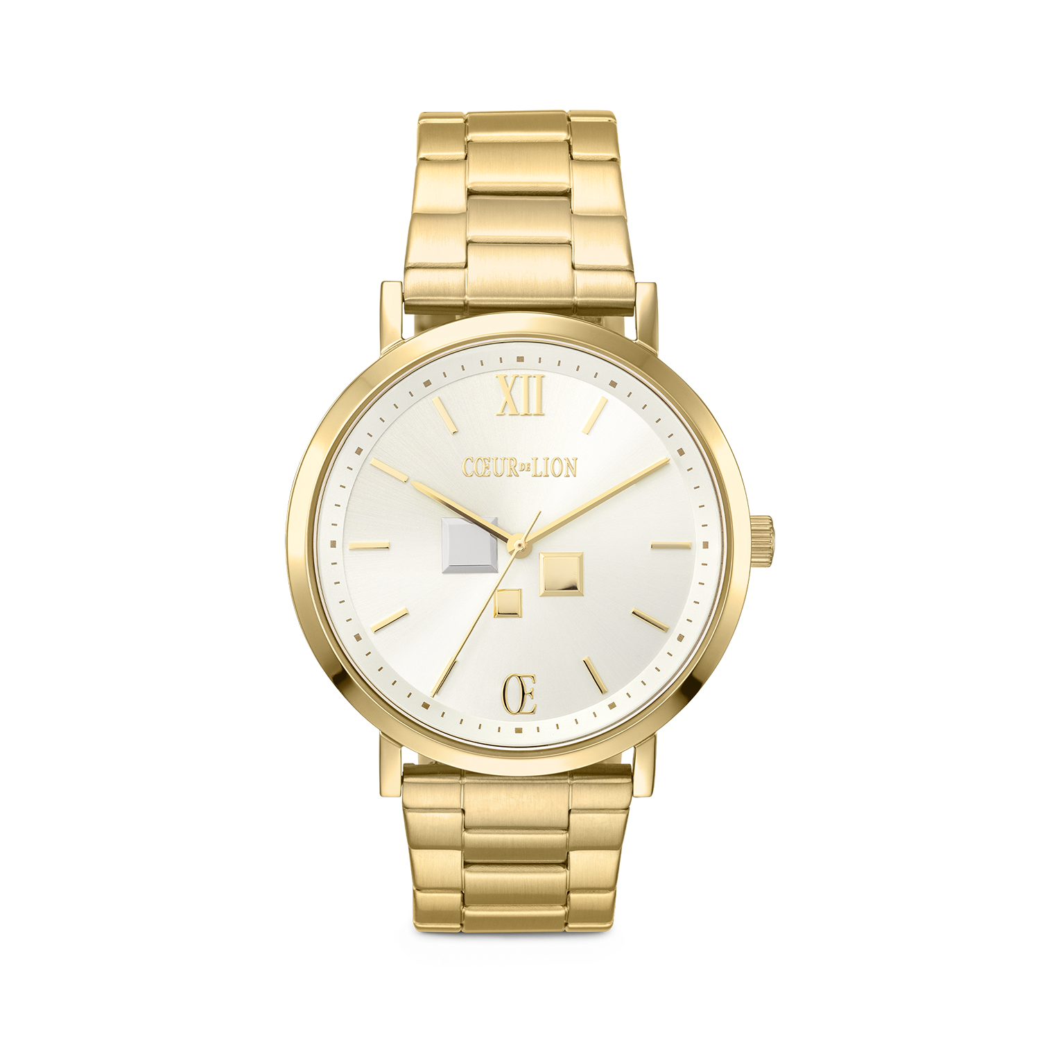 Montre Ronde Statement Unisex White Sunray Acier Inoxydable Or Satiné