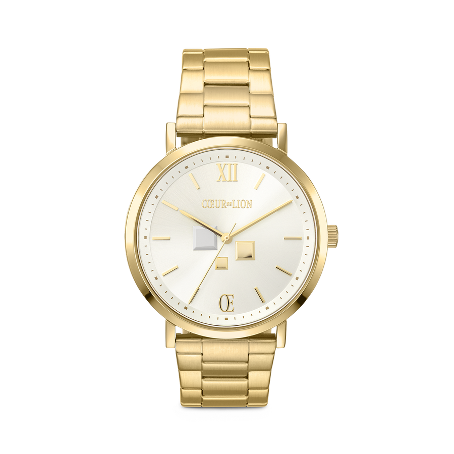 Montre Ronde Statement Unisex White Sunray Acier Inoxydable Or Satiné