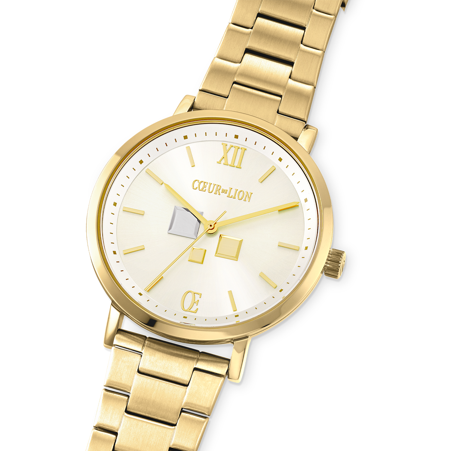 Montre Ronde Statement Unisex White Sunray Acier Inoxydable Or Satiné