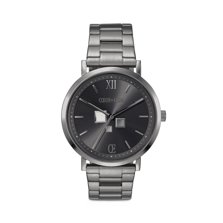 Montre Ronde Statement Unisex Anthracite Sunray Acier Inoxydable Light Gun Metal Satiné