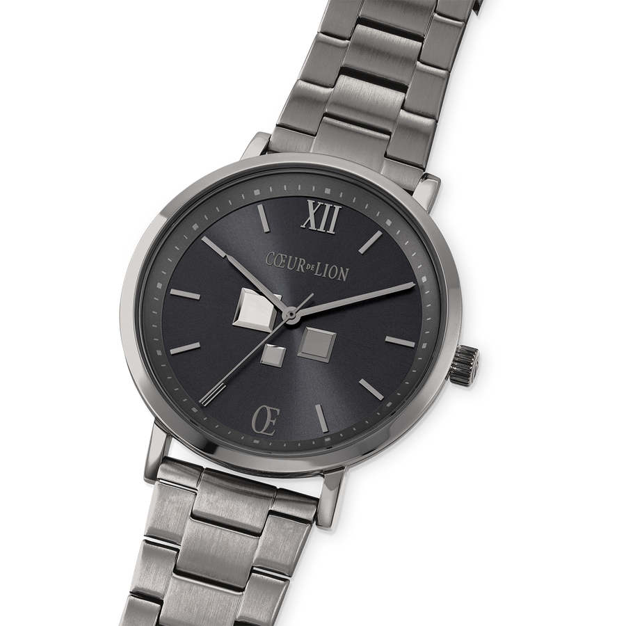 Montre Ronde Statement Unisex Anthracite Sunray Acier Inoxydable Light Gun Metal Satiné