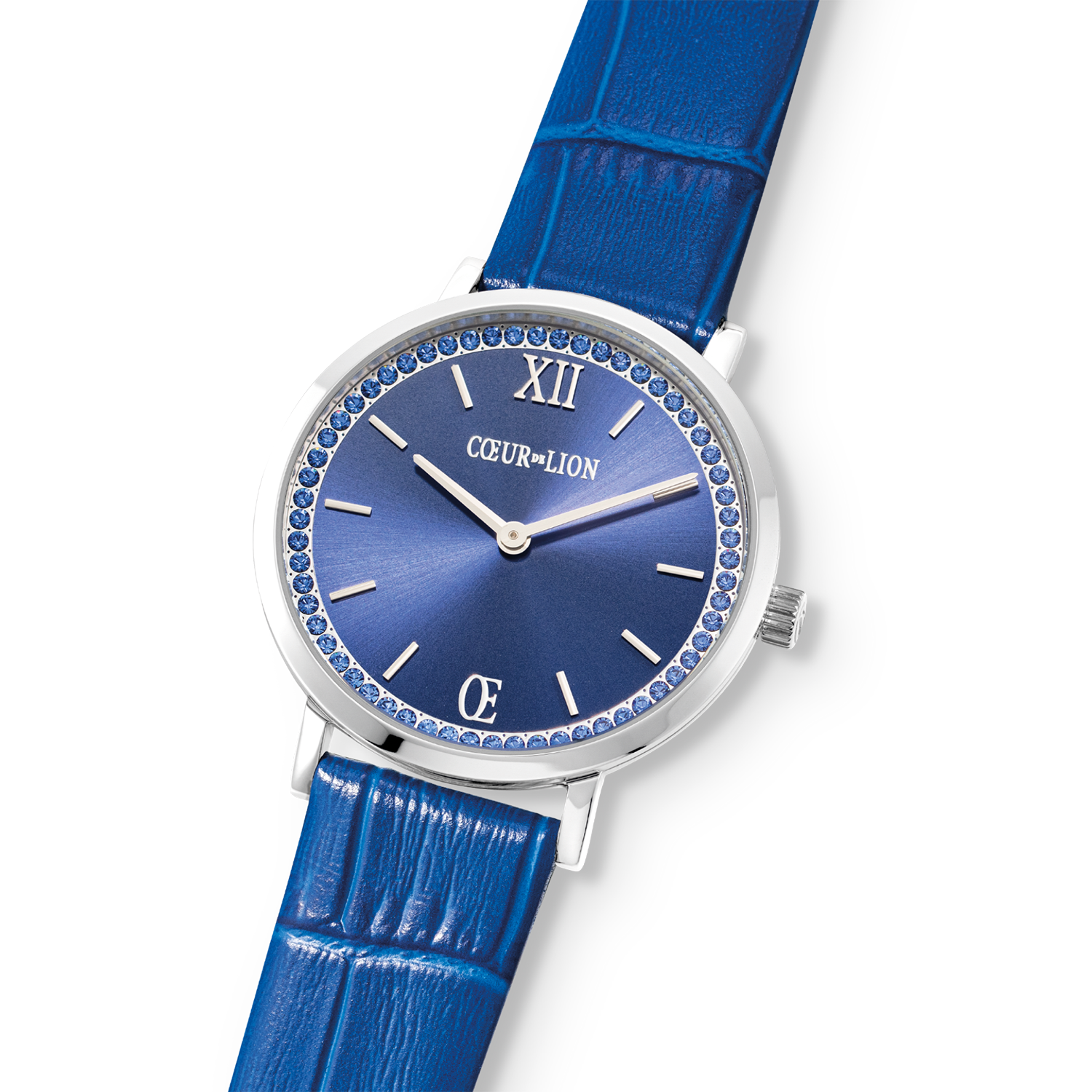 Montre Ronde Sparkling Sunray Bracelet Cuir Royal Blue
