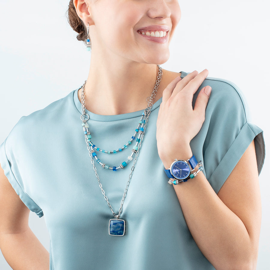 Montre Ronde Sparkling Sunray Bracelet Cuir Royal Blue