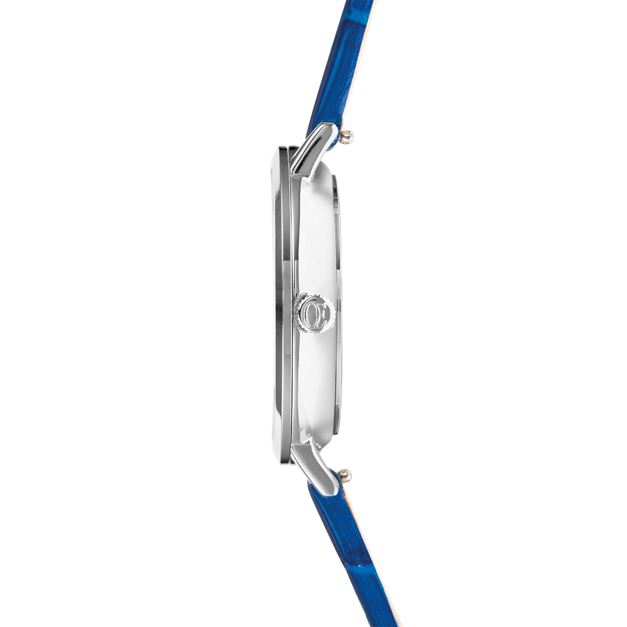Montre Ronde Sparkling Sunray Bracelet Cuir Royal Blue
