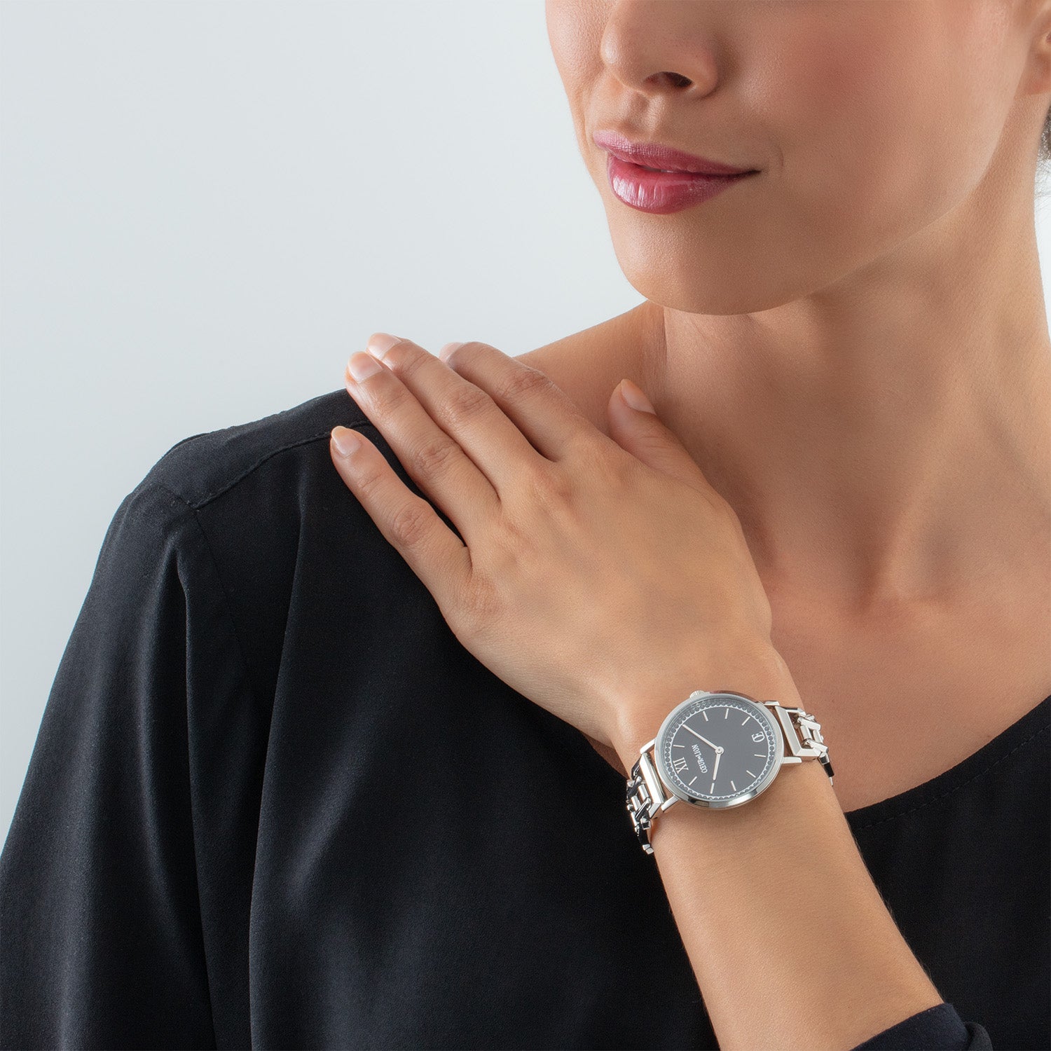 Montre Ronde Sparkling Mysterious Black Statement argent