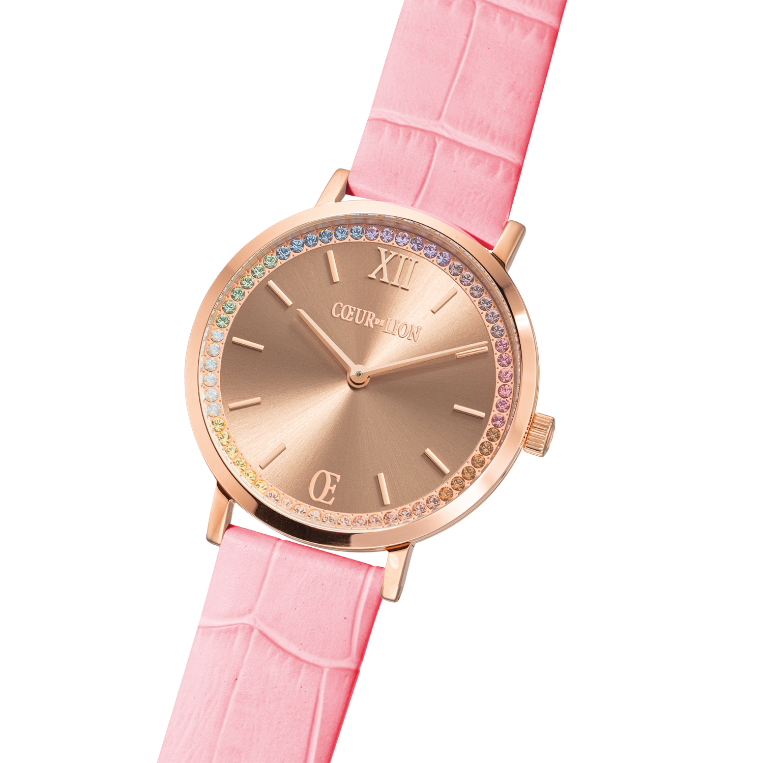 Montre Ronde Pastel Lovers Or Rose Bracelet Cuir Rose