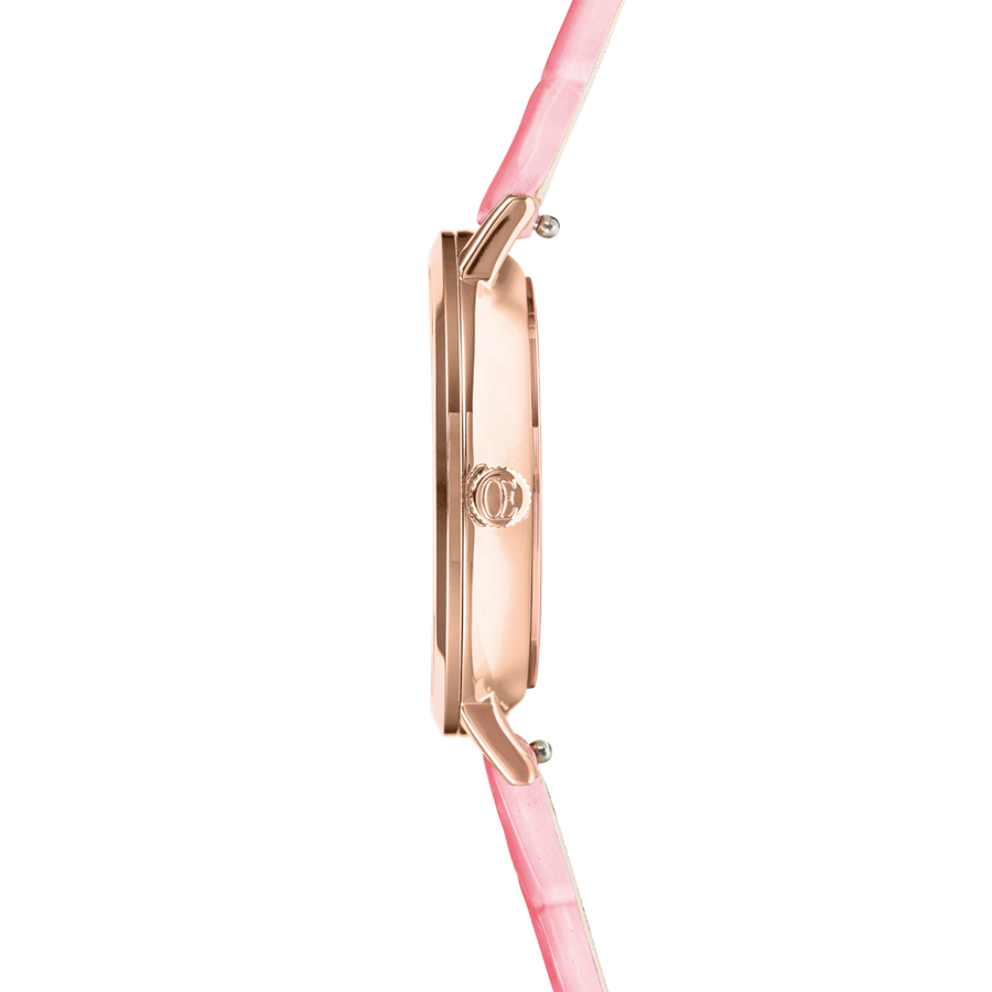 Montre Ronde Pastel Lovers Or Rose Bracelet Cuir Rose