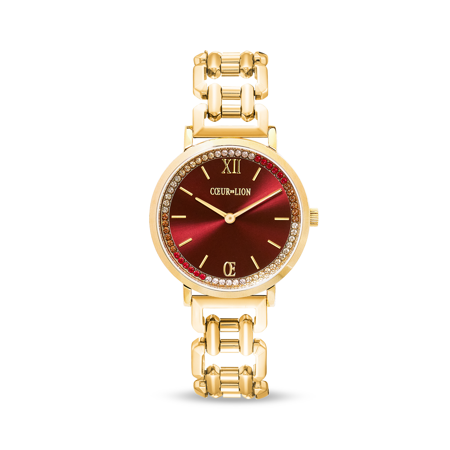 Coffret Cadeau Montre Ronde Sparkling Festive Red & Bracelet Wave Cube Flow or-marron
