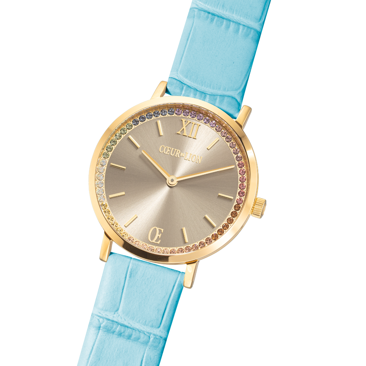 Montre Ronde Pastel Lovers Or Bracelet Cuir Bleu