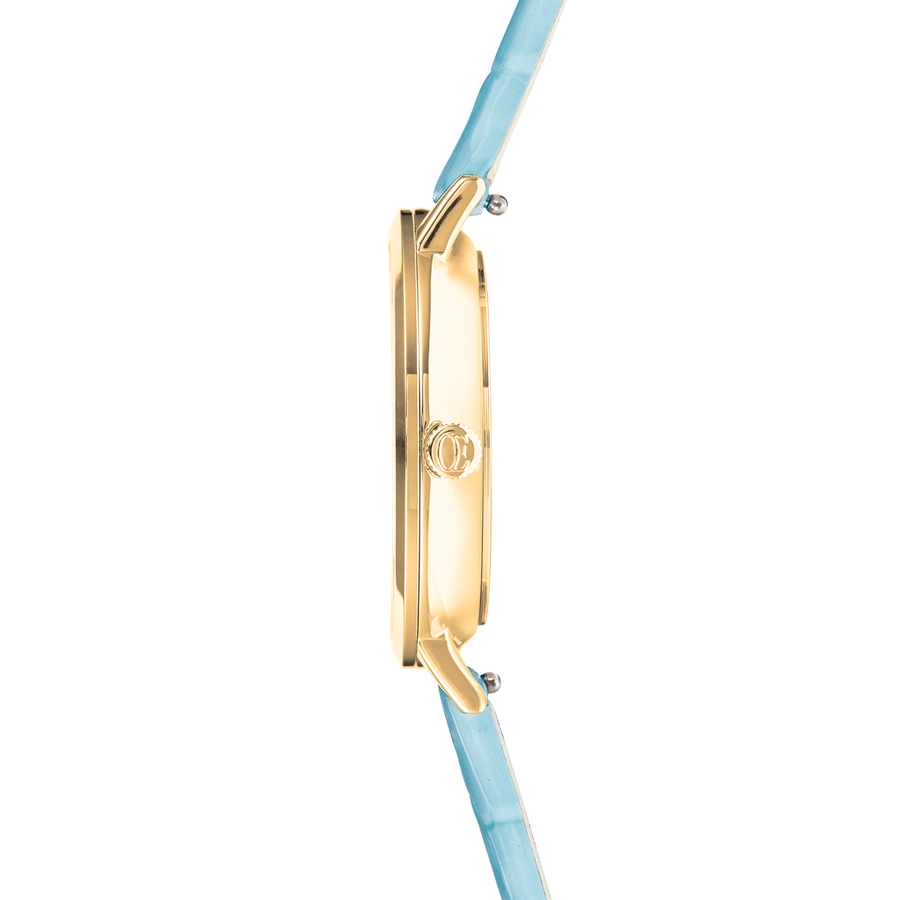 Montre Ronde Pastel Lovers Or Bracelet Cuir Bleu