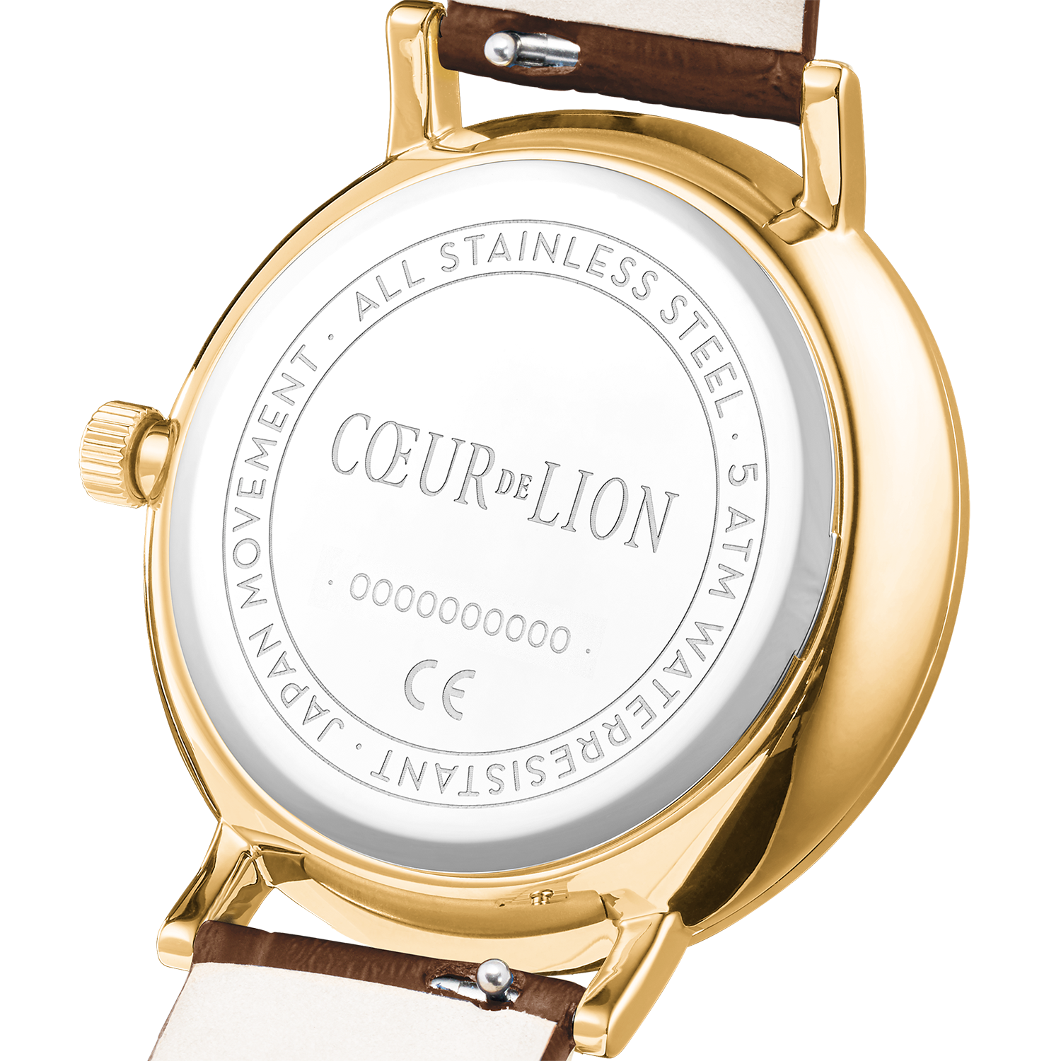 Montre ronde Sparkling Sunray et bracelet en cuir marron or
