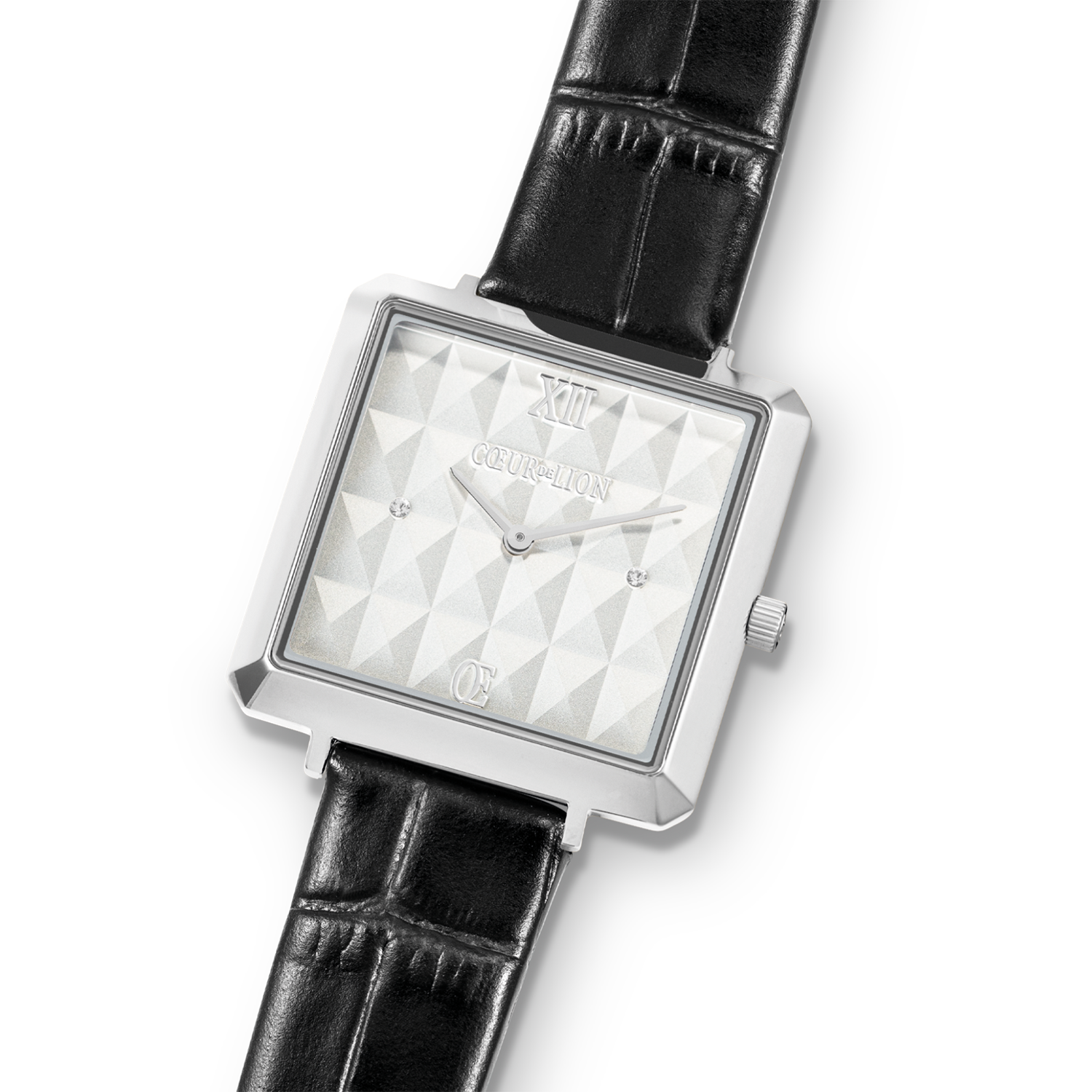 Montre Iconic Cube Spikes Argent Bracelet Cuir Noir