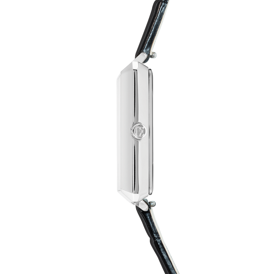 Montre Iconic Cube Spikes Argent Bracelet Cuir Noir