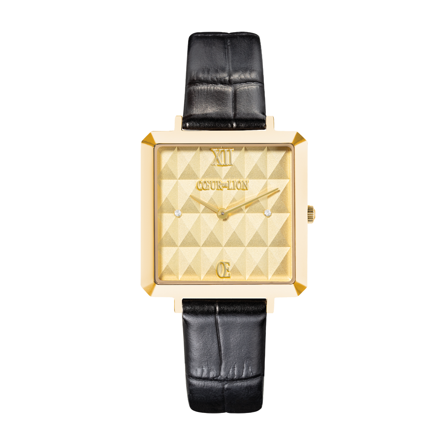 Montre Iconic Cube Spikes Or Bracelet Cuir Noir