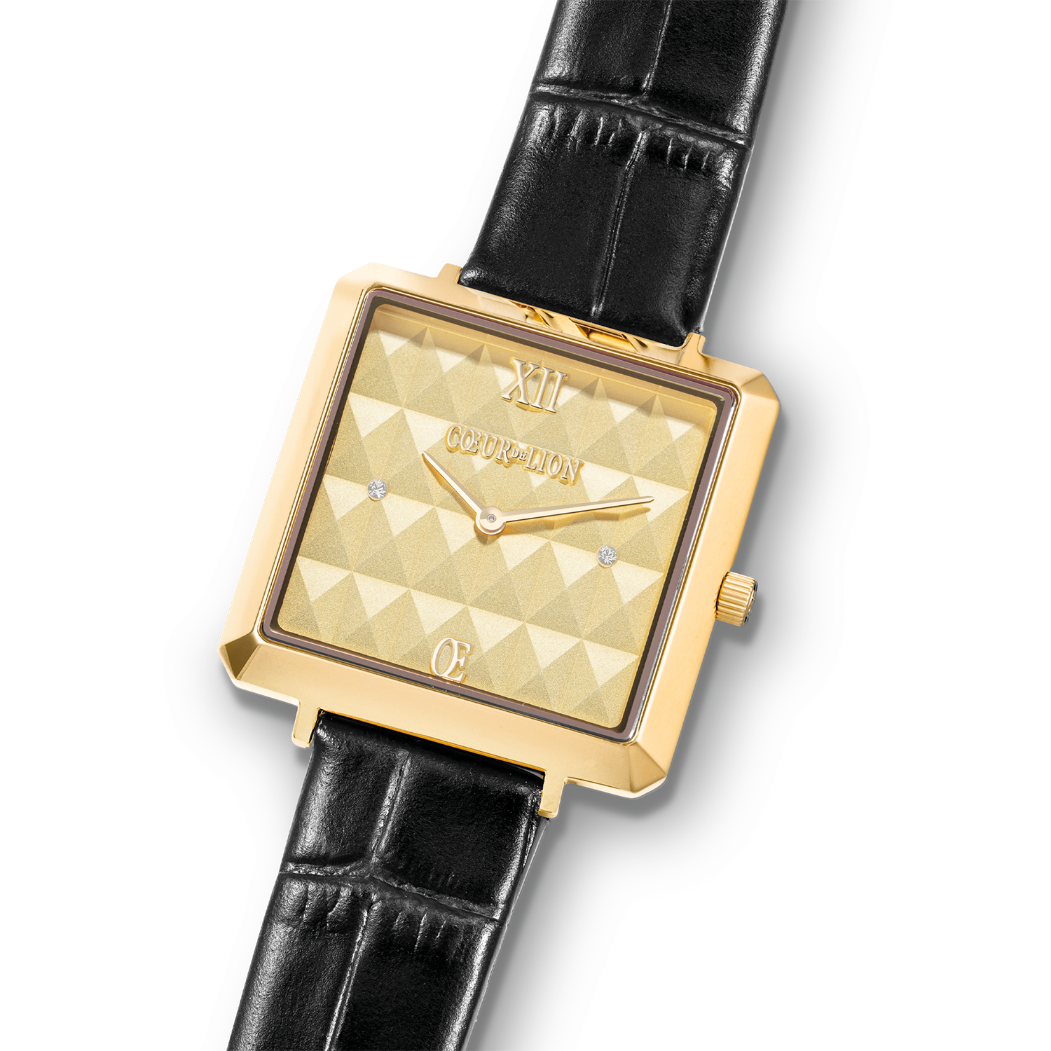 Montre Iconic Cube Spikes Or Bracelet Cuir Noir