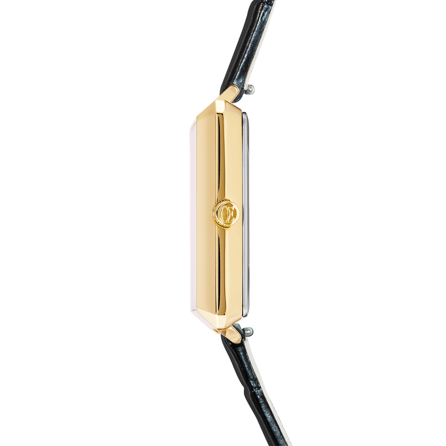 Montre Iconic Cube Spikes Or Bracelet Cuir Noir