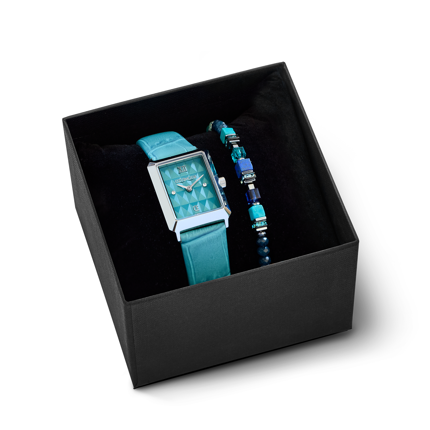 Coffret Cadeau montre Iconic Spikes Transformative Teal argent et bracelet Wave Precious Flow argent-teal