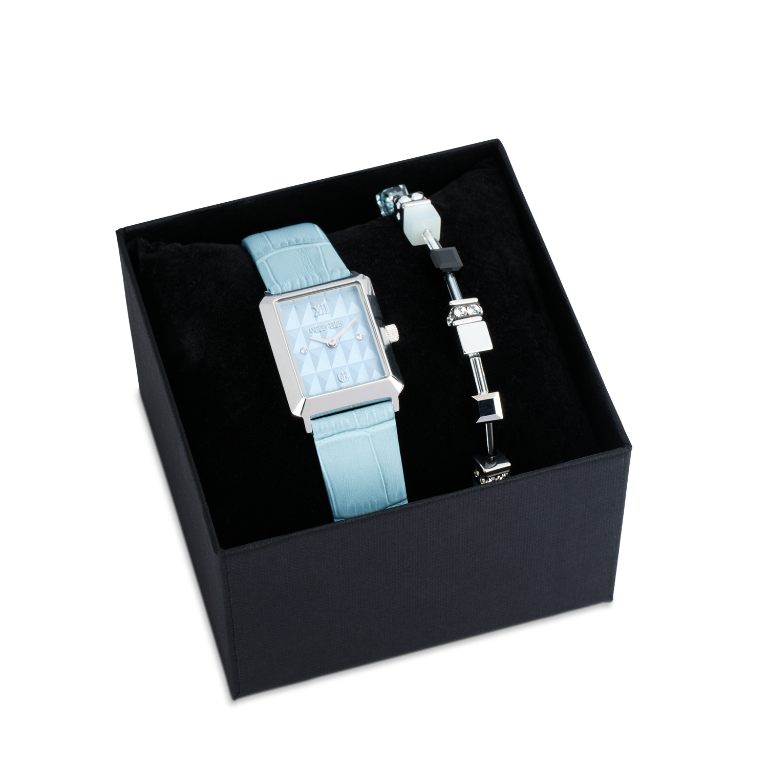 Montre Iconic Spikes Sky Blue Argent & Bracelet GeoCUBE® Iconic Ice Serenity