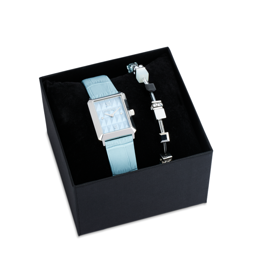 Montre Iconic Spikes Sky Blue Argent & Bracelet GeoCUBE® Iconic Ice Serenity