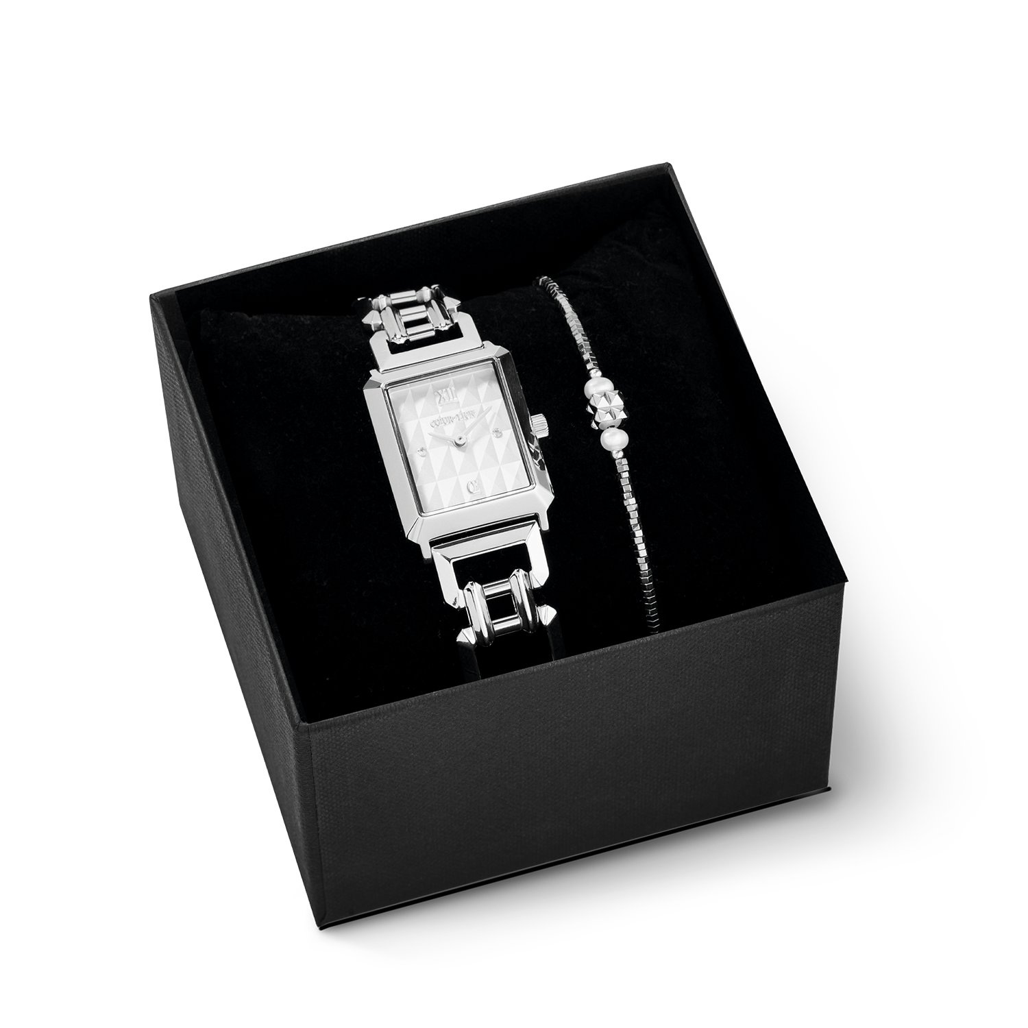 Coffret Cadeau Montre Iconic Spikes Argent & Bracelet Edge & Grace anthracite-argent