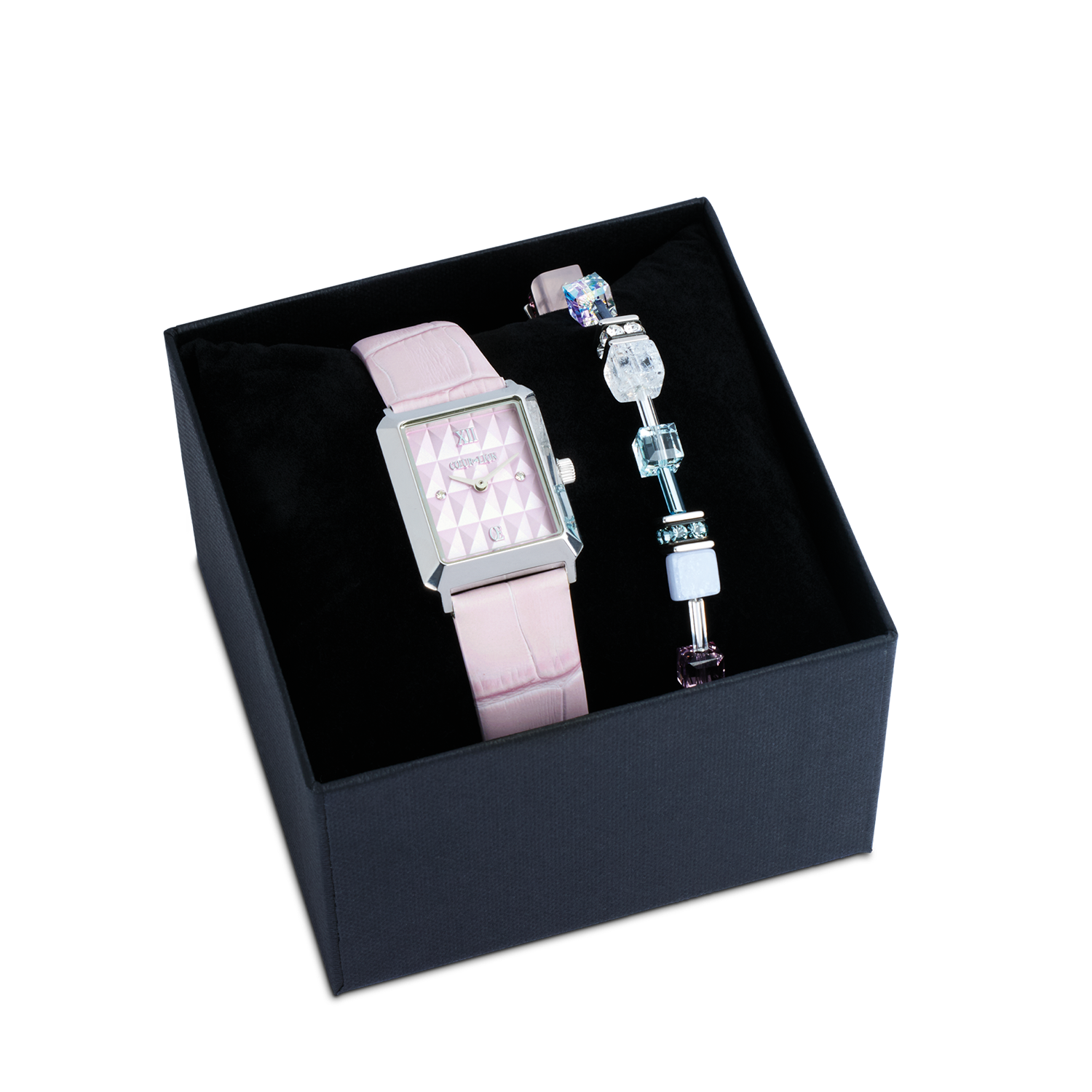 Montre Iconic Spikes Rosé Argent & Bracelet GeoCUBE® Iconic Precious rose-lilas