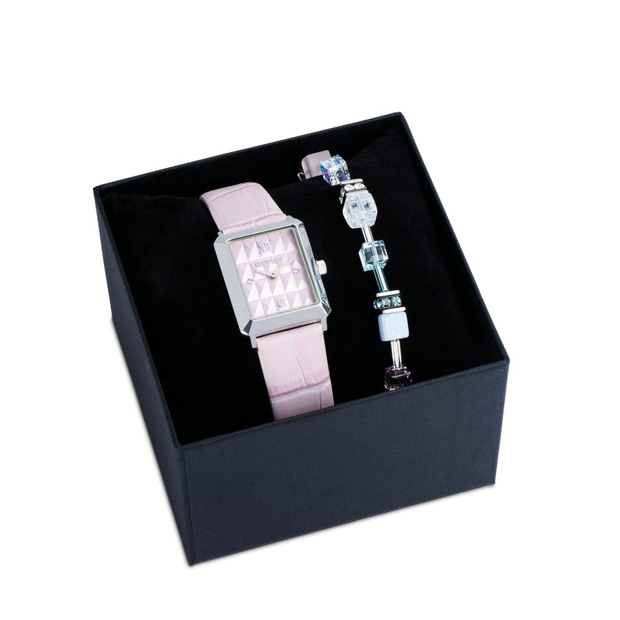 Montre Iconic Spikes Rosé Argent & Bracelet GeoCUBE® Iconic Precious rose-lilas