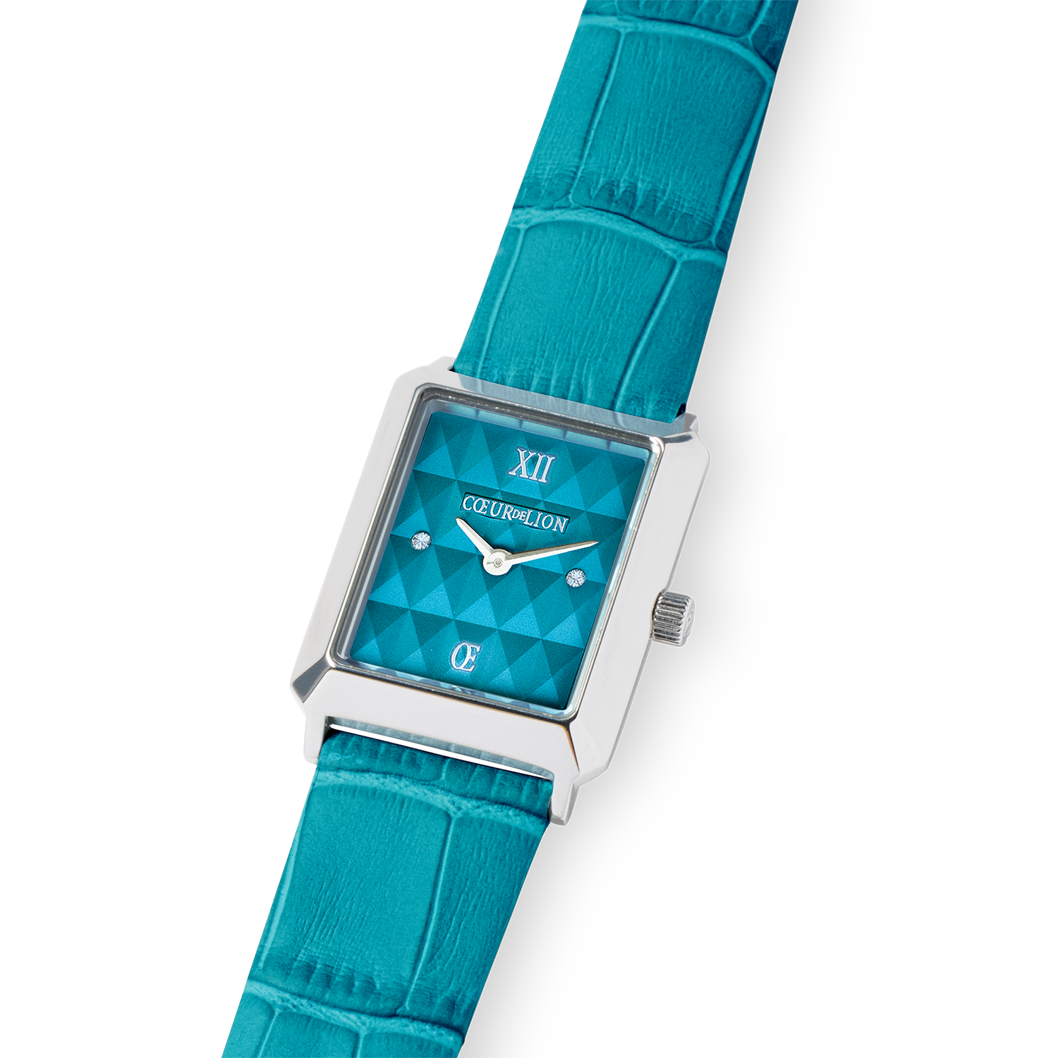 Montre Iconic Spikes Transformative Teal argent et bracelet en cuir