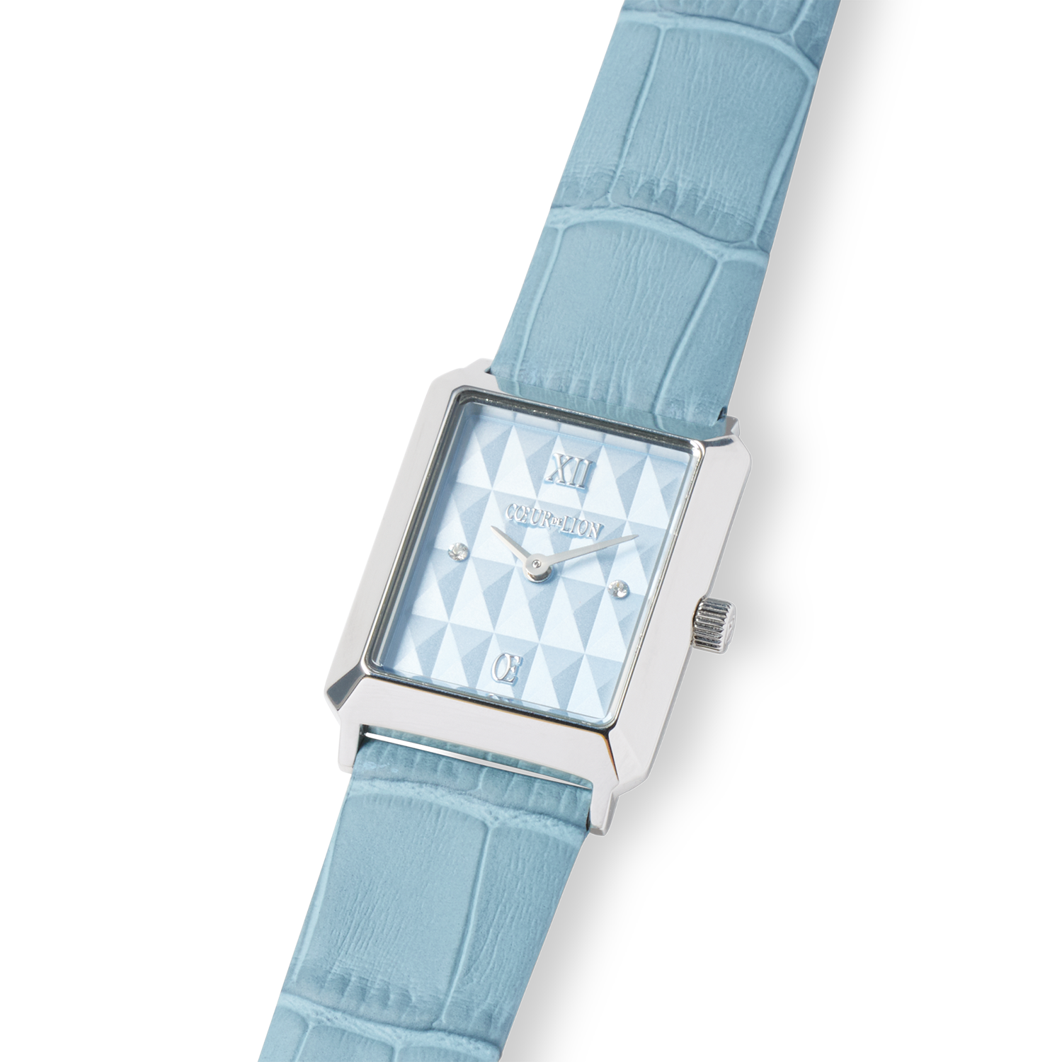 Montre Iconic Spikes Sky Blue Argent Bracelet Cuir bleu clair