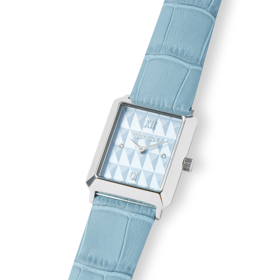 Montre Iconic Spikes Sky Blue Argent Bracelet Cuir bleu clair