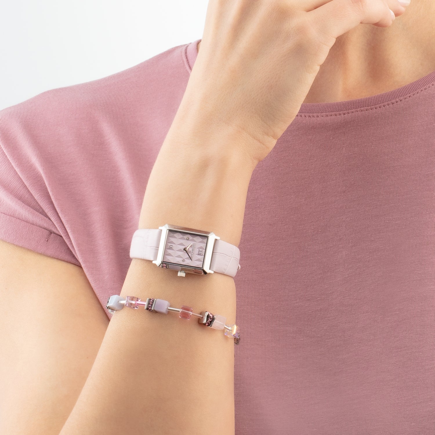 Montre Iconic Spikes Rosé Argent Bracelet Cuir rosé