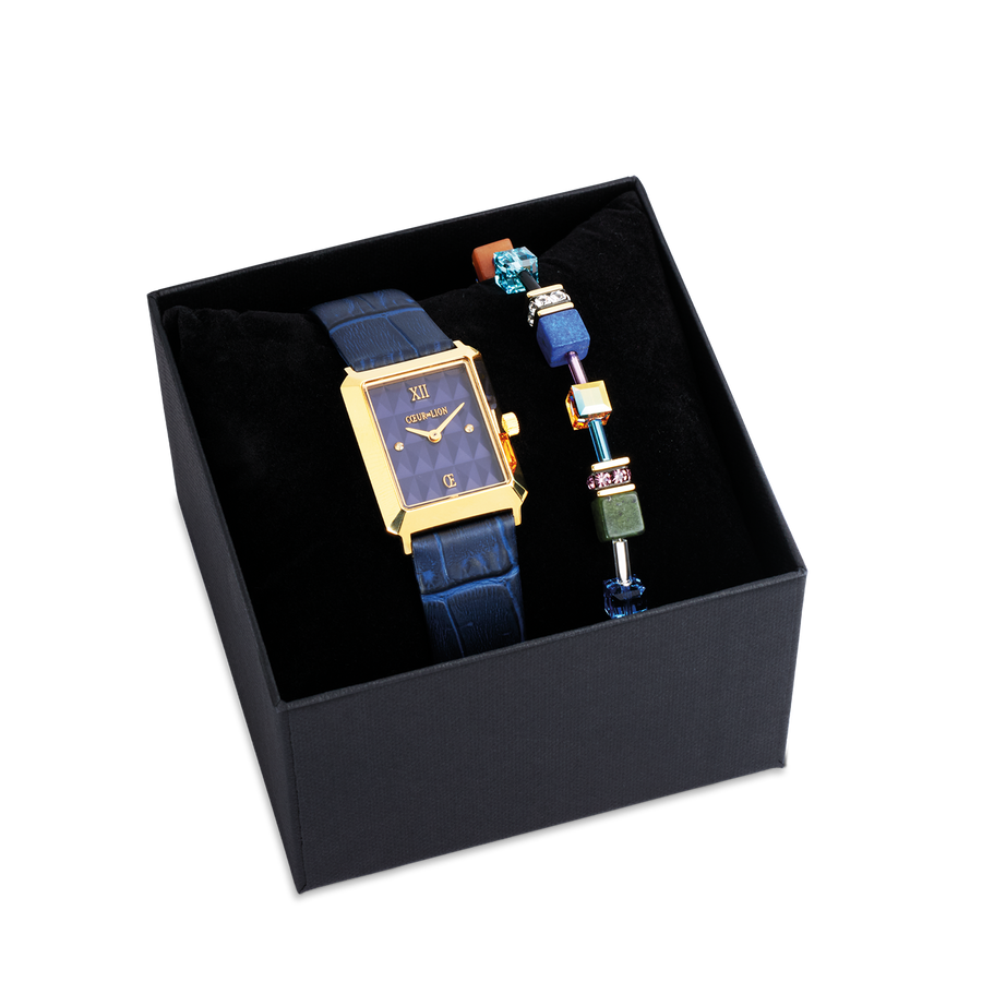 Montre Iconic Spikes Midnight Blue Or & Bracelet GeoCUBE® Iconic Precious multicolor motion