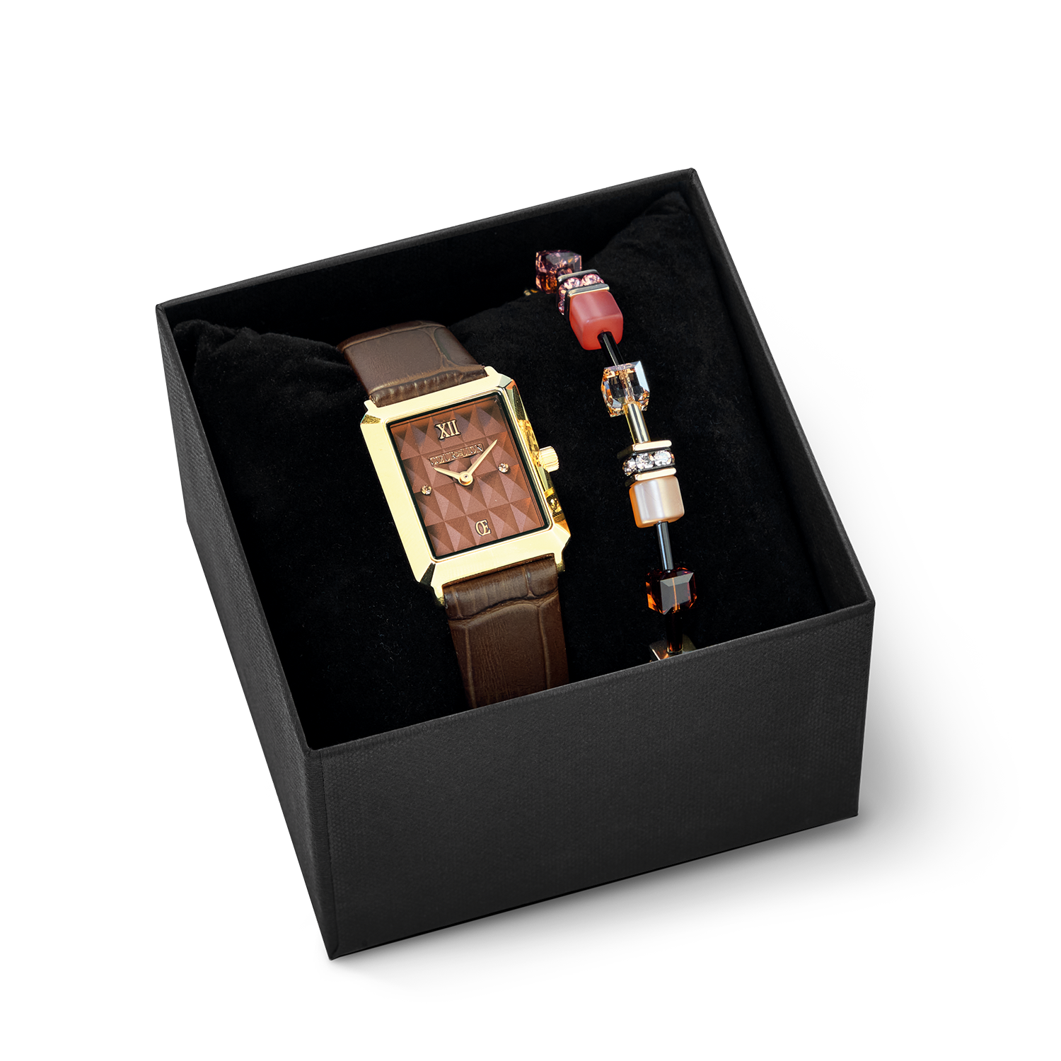 Coffret Cadeau Montre Iconic Spikes Mocha Mousse Or & Bracelet GeoCUBE® Iconic Earth Mirage
