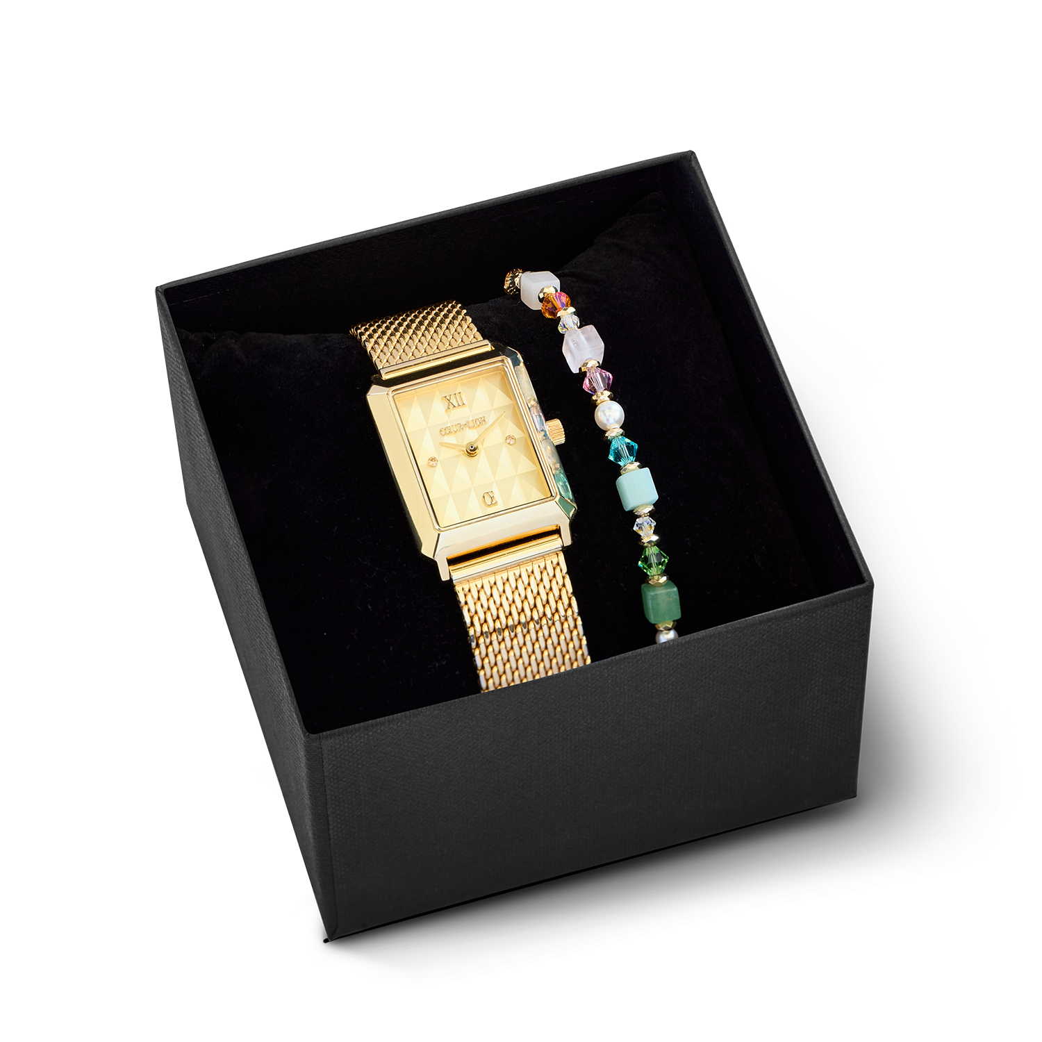 Coffret Cadeau montre Iconic Spikes or Milanaise et bracelet Cube Princess Fusion Blossom or