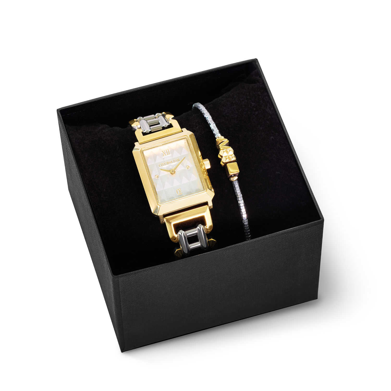 Coffret Cadeau Montre Iconic Spikes Statement Argent Bicolore & Bracelet Cube Trio Or-Argent