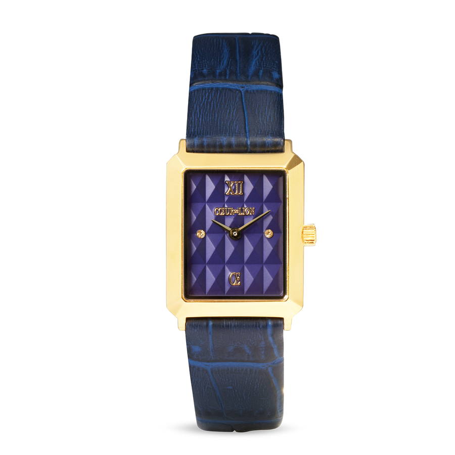 Montre Iconic Spikes Bracelet Cuir Midnight Blue Or