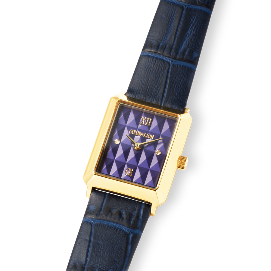 Montre Iconic Spikes Bracelet Cuir Midnight Blue Or