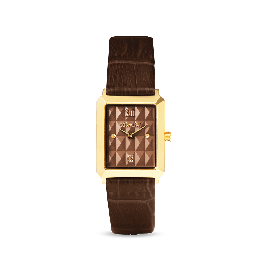 Montre Iconic Spikes bracelet cuir Mocha Mousse Or