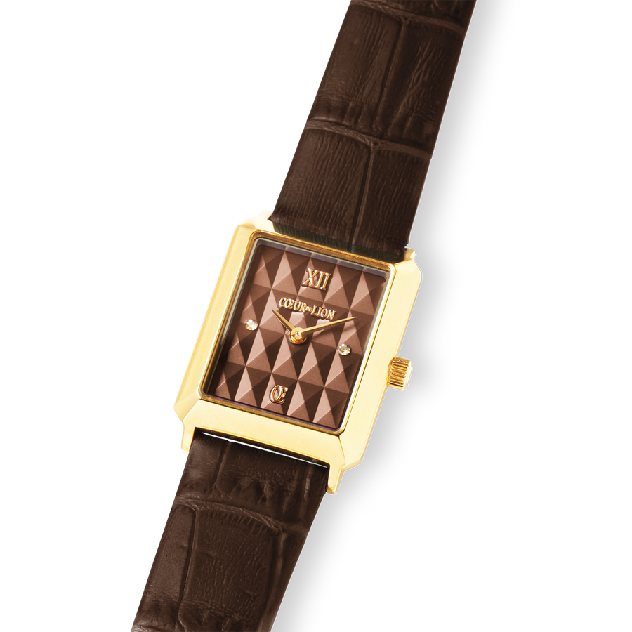 Montre Iconic Spikes bracelet cuir Mocha Mousse Or