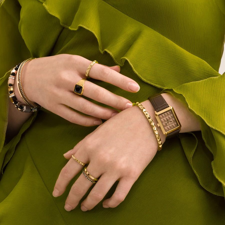 Montre Iconic Spikes bracelet cuir Mocha Mousse Or