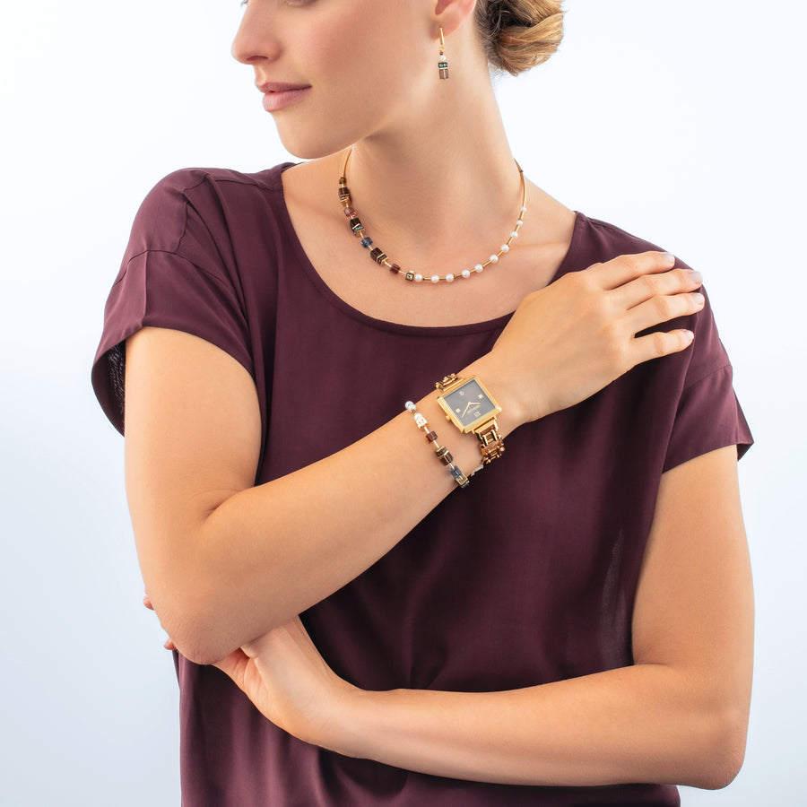 Montre Iconic Cube Sparkling Mystic Mocca Statement gold