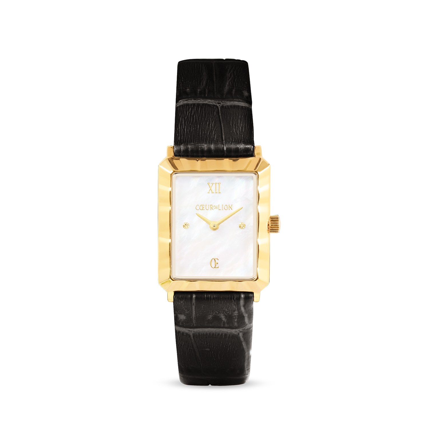Montre Iconic Waves Doré Cuir Noir-Blanc