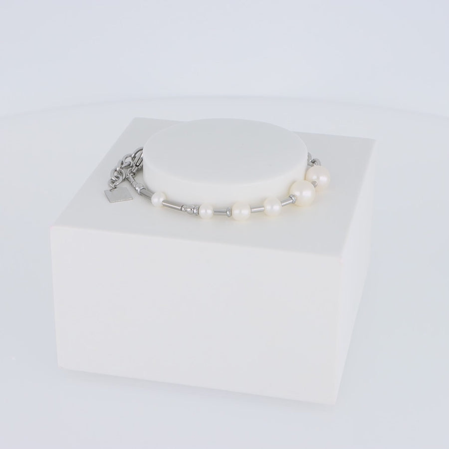 Bracelet Perles d'eau douce et chaîne Multiwear argente