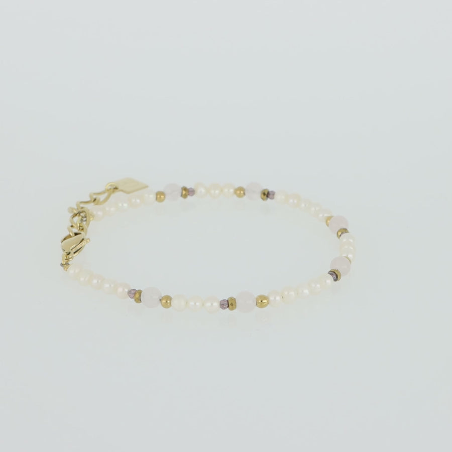 Bracelet Romantic perles d'eau douce & quartz rose or