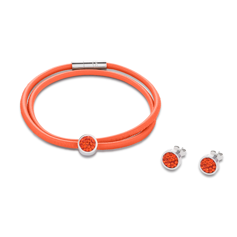 Bracelet Nappa Leather & crystals pavé dark orange