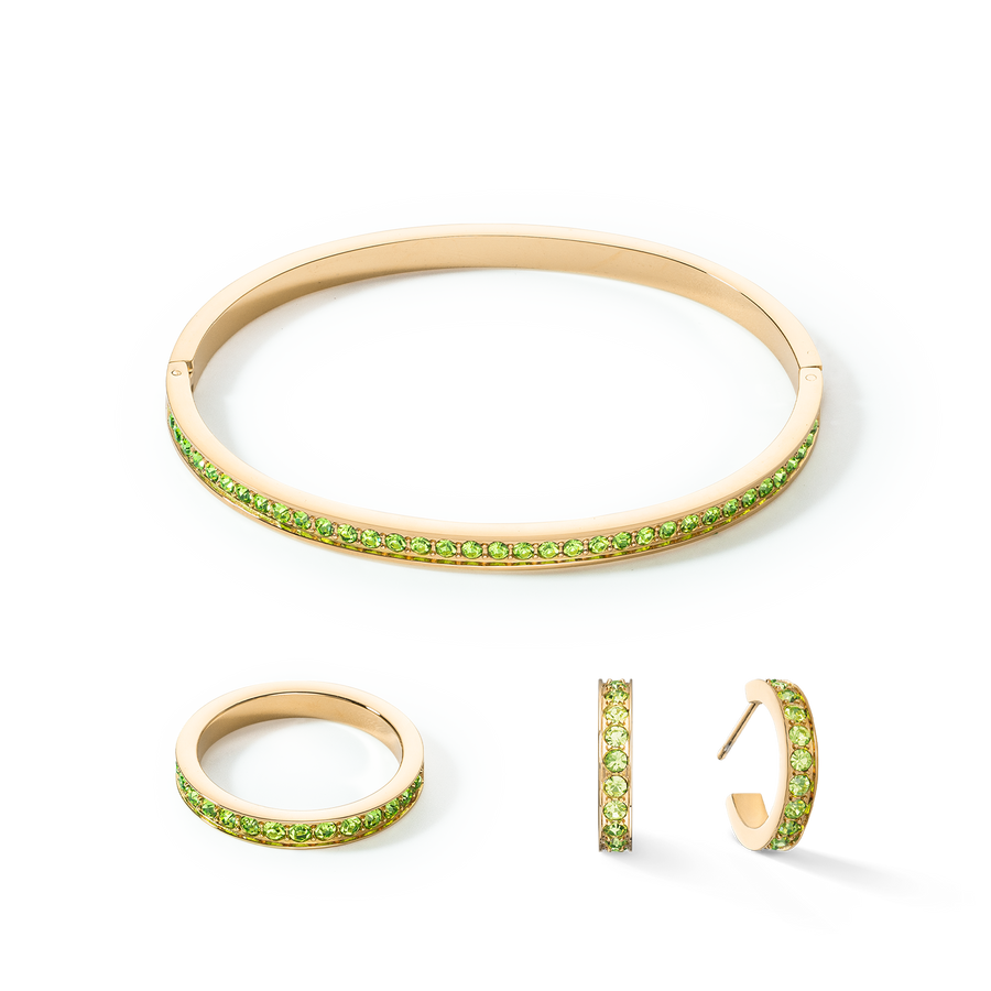 Bracelet jonc Acier inoxydable et cristaux or vert 17