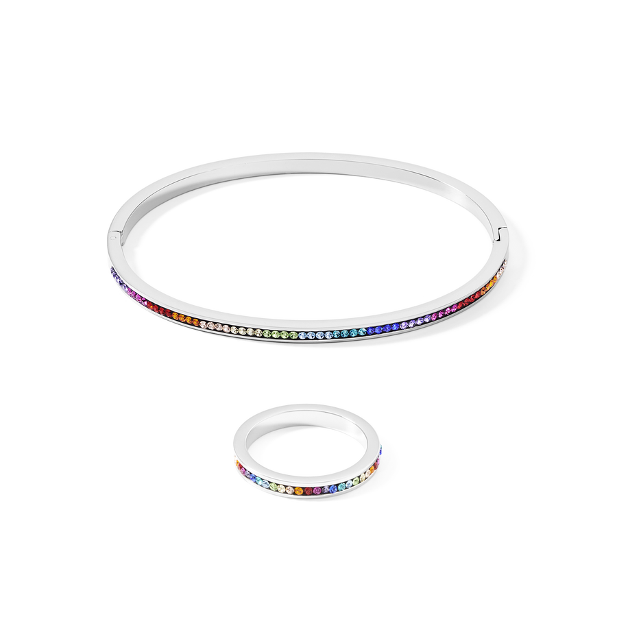 Bracelet acier argent & Pavé de Cristaux multicolore 17